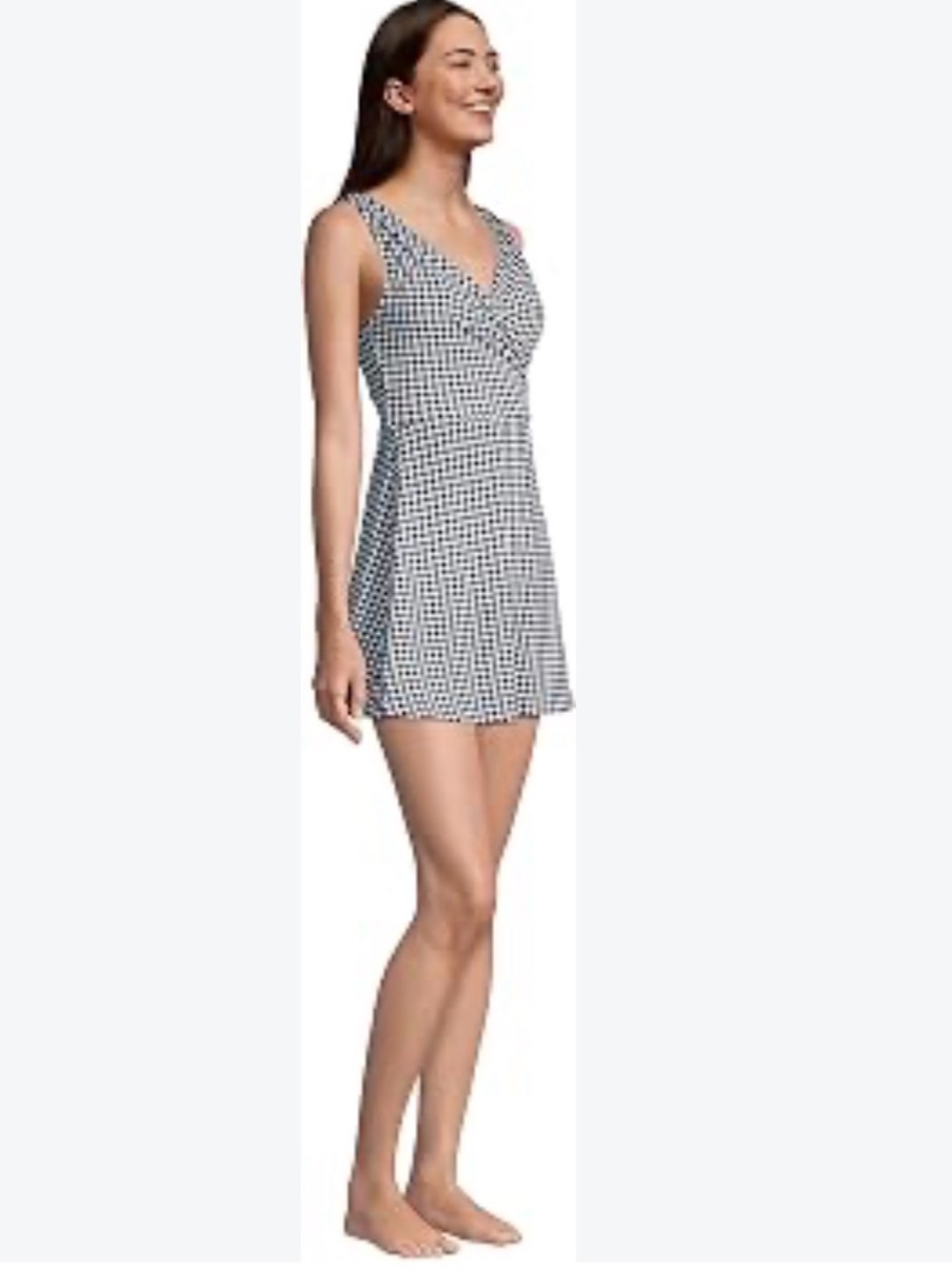 New nwt Lands End gingham swim dress modest surplice chlorine resistant 6